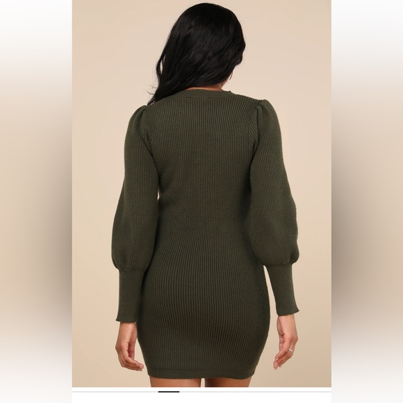 Lulu's Olive Green Ribbed Knit Sweater Dress - Picture 5 of 6